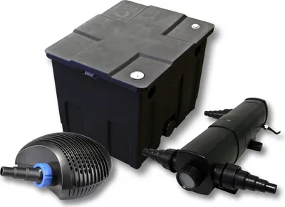 Immagine prodotto di Set completo SunSun: filtro per laghetti CBF-350 fino a 12000 L come filtro a flusso continuo, pompa per laghetti CTF-3800 SuperECO 3600l/h 20W, chiarificatore per laghetti CUV-224 con chiarificatore UVC 24W