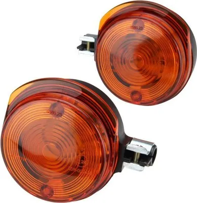 Produktbild von Blinker Set vorne rund orange (inkl. Leuchtmittel 6V 21W) für Simson S50 S51 S70 SR50 SR80 / MZ ETZ TS 125 150 250