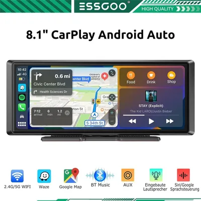 Produktbild von Autoradio Touchscreen 8 Zoll MP5 Player mit Wireless Apple CarPlay Android Auto Bluetooth Freisprechanlage GPS Navigation AUX USB FM Radio Display 1600 x