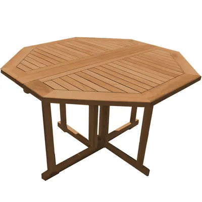 An octagonal wooden table on a white background.