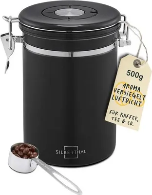 Produktbild von SILBERTHAL Kaffeedose luftdicht 500g Edelstahl - Behälter für Kaffeebohnen, Kaffeepulver - inkl. Kaffeemühle