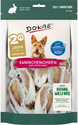 Produktbild von Dokas Kaninchenohren mit Fell getrocknet, Snacks, Hund, Adult, Kaninchen, 100 g