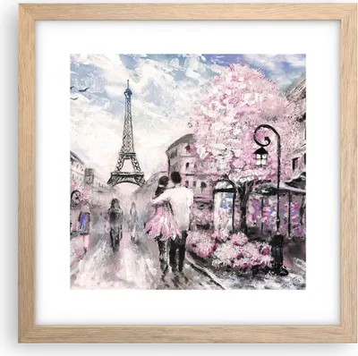 Produktbild von Gerahmtes Poster - Rahmen in heller Eiche - Paris Weg Illustration eiffle - 30x30 cm - Wand Bild - Wanddeko - Wandbilder - Wandposter - Bilderrahmen - Bilder - Kunstdruck - Wandbild - P2NAC30x30-3149