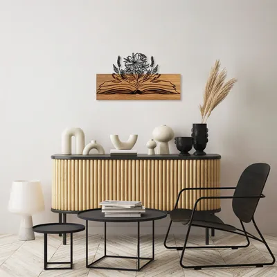 Produktbild von Wallity, Flower- SKL2411, Nussbaumfarbe,Schwarz, Sonstige WohnNachbildungationen, 58 x 33 cm, 50% Holz (Dicke: 3 cm) / 50% Metall