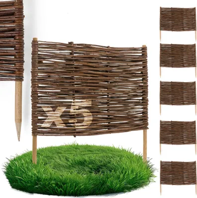 Produktbild von 5 x BOGATECO Beeteinfassung aus Weide | 60 cm Lang & 40 cm Hoch | Holz-Zaun Rasenkante | Weiden-Zaun Steckzaun