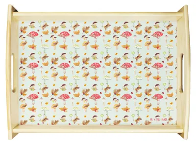 Produktbild von Mr. & Mrs. Panda Tablett Herbst Pilze - Grün - Geschenk, Pilz Muster, Herbstwald, Serviertablett, holz, kaffeetablett, Servier, Schmetterlings, Wald, Bett-Tablett