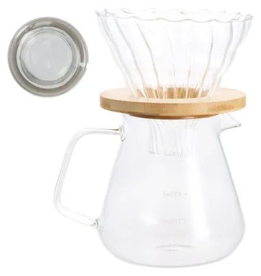 Produktbild von Kaffeekaraffe aus Glas 600 ml, Pour Over Kaffeebereiter mit Filter und Deckel, für 1 bis 3 Tassen, Transparent