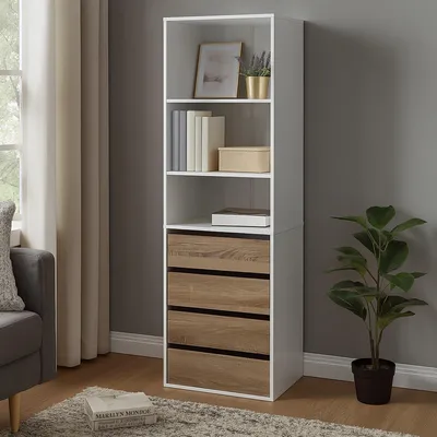 Produktbild von Schrank mit 4 Schubladen und 3 offenen Fächern Weiß/Sonoma