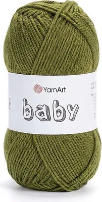 Obrázek produktu pro YarnArt Baby vlna 100 %.Polyakryl 50 g/150 m, olivově zelená, měkká a jemná, ideální pro dětské projekty