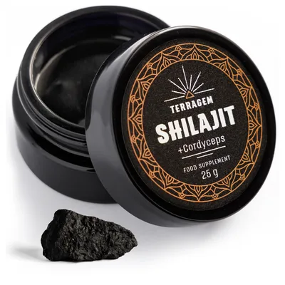 Produktbild von Shilajit mit Cordyceps 25 g - Shilajit Harz - 100 % Reines Mumijo aus dem Altai - Natürliches Nahrungsergänzungsmittel mit Mineralien & Wirkstoffen