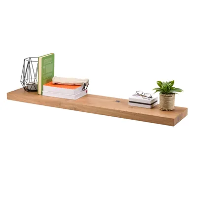 Produktbild von Wandregal Eiche massiv 100x22x4 cm -  gerade Kante – schwebendes Regal mit unsichtbarer Befestigung – Massivholz Regalbrett, Bücherregal – Kratzfest