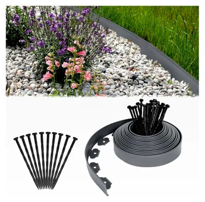Produktbild von Beeteinfassung aus Kunststoff, flexible Beetumrandung mit 90 Erdankern, Länge 30m, Grau
