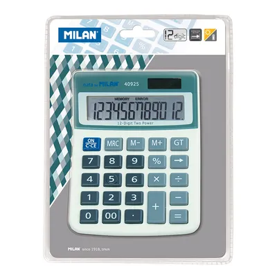 Zdjęcie produktu dla Milan 40925BL, Desktop, Podstawowy kalkulator, 12 cyfr(y), Przechylanie wyświetlacza, Bateria/Energia słoneczna, Czarny, Szary, Biały