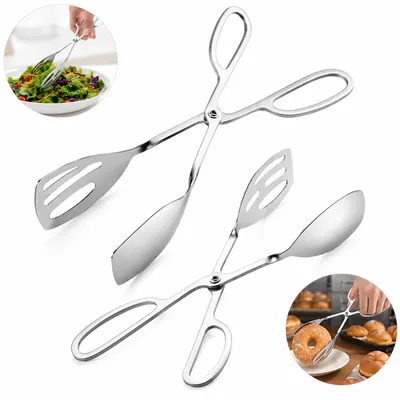 Produktbild von 2er-Set Buffet- und Salatzangen, Edelstahl-Scherenzangen für Küche, Servieren und Kochen, ideal für Brot, Kuchen, Gebäck, Steak und Grillgerichte