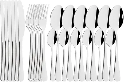 Imagen del producto de Juego de cubiertos, 24 piezas, acero inoxidable (color plateado)