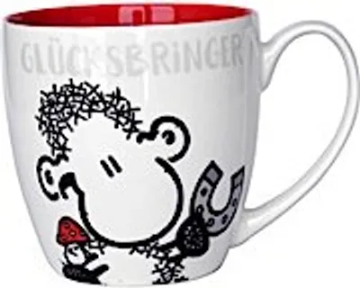 Produktbild von Sheepworld 45427 Glücksbringer, Schaf mit Hufeisen, Innendruck rot, Fine Bone China, 45 cl, Geschenk Schule Tasse