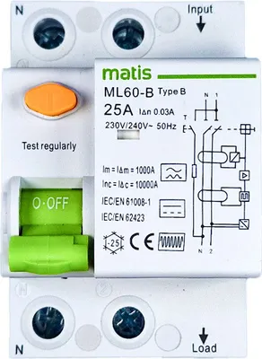 Produktbild von Matis FI Schutzschalter Typ B allstromsensitiv 30mA/25A 2-Pol Intertek