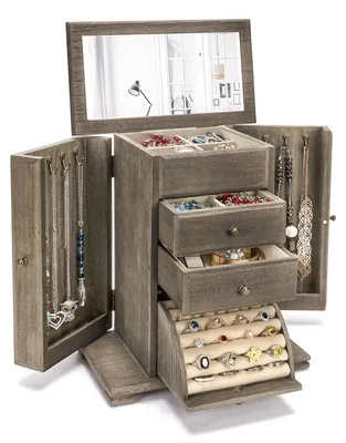 Produktbild von Holz Schmuckbox mit Spiegel und 4 Ebenen