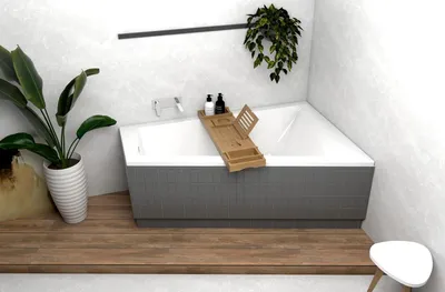 Image de ECOLAM Baignoire trapéze Rita 160x100 cm droite + Planche en Bambou | Vidange automatique Alcaplast + Pieds et silicone