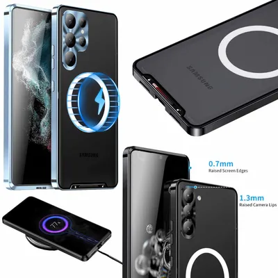 Immagine prodotto di Per Samsung Galaxy S23 Ultra Mobile Phone Case Magnetic Magsafe Metal Design Blu Cover Case