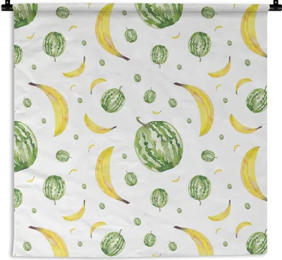 Produktbild von MuchoWow® Wandteppich Wandbehang Wassermelonen - Bananen - Schablonen 150x150 cm Tapisserie Dekoration Wandtuch - Wohnaccessoires - Modernes