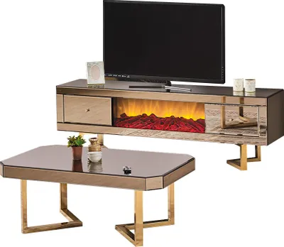 Produktbild von Garnitur TV-Ständer Couchtisch Set 2tlg Sideboard Gold Wohnzimmer