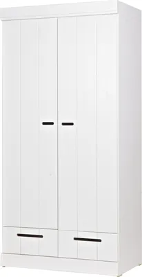 Produktbild von Woood Connect Kleiderschrank Aus Kiefer, 2-Türig + Schublade, Weiß