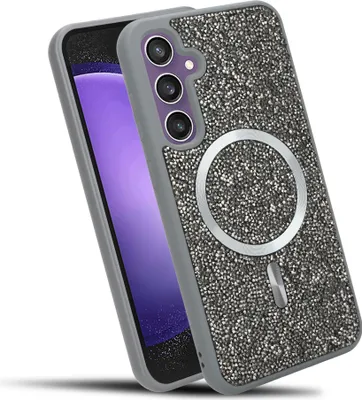 Produktbild von Cadorabo Hülle für Samsung Galaxy S23 FE Hülle Glitzer kompatibel mit MagSafe in GRAU magnetische Handyhülle Sparkle Diamond für Samsung Galaxy S23 FE stoßfeste Diamant Crystal Schutzhülle mit Magnetkraft