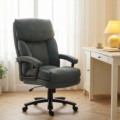 Produktbild von SUGIFT Bürostuhl 200 kg, Schreibtischstuhl große Personen, Chefsessel Polsterstuhl, Grau | 68,5×79×125 cm | Wippfunktion | höhenverstellbar