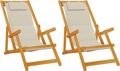 Image de vidaXL Chaise longue 2 pcs Marron 61.5 x 123 x 82cm Bois massif Acacia