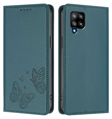 Produktbild von Lederhülle für Samsung Galaxy A42 5G, Schmetterling Prägung Leder Brieftasche Schutzhülle mit Ständer Grün