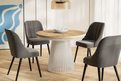 Immagine prodotto di Tavolo da Pranzo Allungabile, Tavolo da Cucina Rotondo, Stabile Costruzione con Gambe in Metallo, Diametro 100 cm, Artisan, Collezione Nero