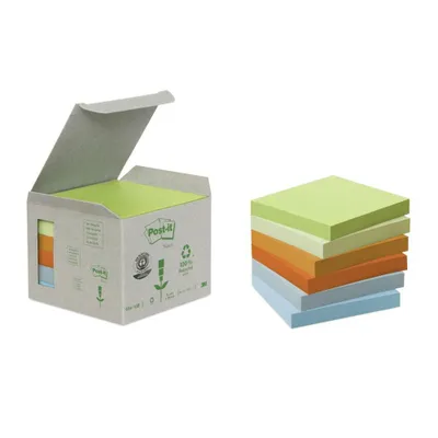 Produktbild von Post-it Haftnotizen Recycling 76 x 76 mm 4-farbig 6 Blöcke á 100 Blatt