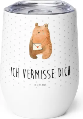 Produktbild von Mr. & Mrs. Panda Thermo Becher Bär Vermissen - Weiß - Geschenk, Reise, Reisebecher, Liebeskummer, Freundin, Teddy, Freund, Unglücklich Verliebt, thermosbecher, Verreist