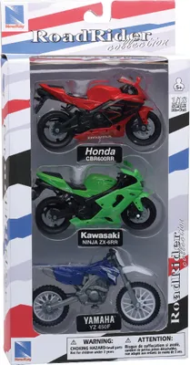 Produktbild von Set mit 3 HONDA KAWASAKI und YAMAHA Motorrädern, NEW67015B, Maßstab1/18, NEWRAY