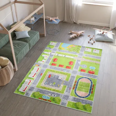 Obrázek produktu pro Tapiso Koberec EMMA Moderní dětský pokoj Zelená městská ložnice 160 x 230 cm