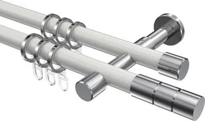 Produktbild von Interdeco Gardinenstange / Vorhangstange Weiß / Chrom, Typ Prestige Elanto (Rillenzylinder), 20 mm Ø 2-läufig, 200 cm