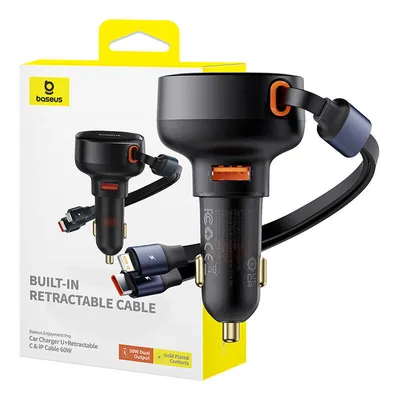 Produktbild von Autoladegerät Baseus Enjoyment USB mit USB-C-Kabel und Lightning 60W (schwarz)