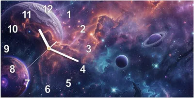 Produktbild von Wanduhr aus Glas mit Motiv Kosmisches Universum- 60 x 30 cm - inkl. Aufhängesystem