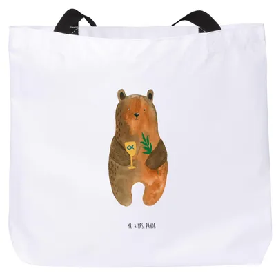 Produktbild von Mr. & Mrs. Panda Einkaufstasche Bär Konfirmation - Weiß - Geschenk, Laptoptasche, Gottesdienst, Teddy, Kirche, Evangelisch, Urlaubstasche, Reisetasche, Tote Bag, Tasche