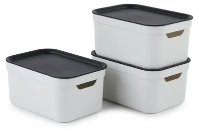Produktbild von Rotho Aufbewahrungsboxen mit Deckel A5 Jive - 3er-Set Kunststoffbox - Stapelbox je 27,8 x 19,5 x 22,4 cm - Box stapelbar - Dekorative Ordnungsboxen