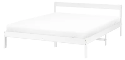 Produktbild von BELIANI Bett Weiß Kiefernholz mit Lattenrost 140x200 cm Kopfteil ohne Fußteil Schlicht Skandi Design Schlafzimmer Holzbett Doppelbett