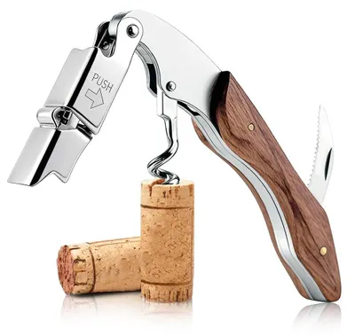 Image de Couteau de sommelier - Intégré à un tire-bouchon et un décapsuleur - Pour l'ouverture de bouteilles de vin et autres boissons - Acier inoxydable et plastique