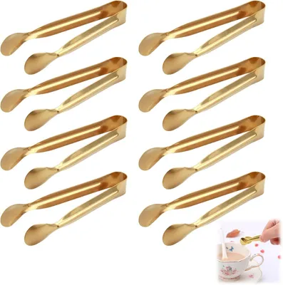 Immagine prodotto di Pinze per cubetti di ghiaccio in acciaio inossidabile - Set da 8 - Pinze mini per aperitivi - Pinze per zucchero per ghiaccio - Mini - Perfette per bar, matrimoni, feste