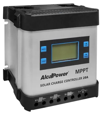 Obrázok produktu pre Solárny regulátor nabíjania Alcapower MPPT 20 A, 12 V/24 V, LCD displej, solárny výkon až 480 W, účinnosť 95 %, stupeň krytia IP20.