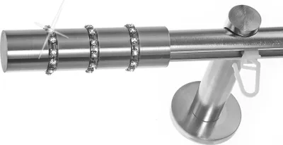 Produktbild von BASIT® Innenlauf Gardinenstange Edelstahl Look 16mm Deckenträger 2-läufig modern Kristall D80 E25 E17