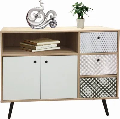 Produktbild von Möbilia Sideboard | 3 Schubladen, 2 Türen, 1 offenes Fach| MDF mit glatter Folierung | B 106,5 x T 39 x H 77 cm | 25020095 | Serie SIDEBOARD