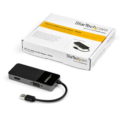 Image de StarTech.com Adaptateur USB 3.0 vers HDMI et VGA - Convertisseur multiport 4K/1080p USB Type-A Dual Monitor - Carte vidéo externe pour plusieurs écrans - Adaptateur USB multi-écrans (USB32HDVGA)