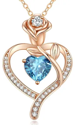 Productafbeelding van Halsketting dames, rosé goudkleurig, hartvormig, sterling zilver 925, geboortesteen hanger, sieraden, cadeau