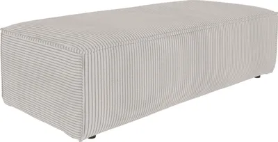 A rectangular upholstered ottoman with a striped pattern.